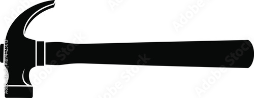 Hammer silhouette illustration, construction hand tool icon, carpentry equipment symbol, repair and building concept isolated on white background