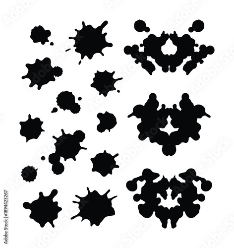 Rorschach tests black ink blots collection. Symmetrical shapes for artistic, psychology projects and designs.
