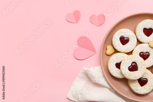 Plate with sweet cookies an...