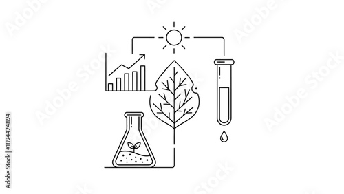 Scientific Research and Plant Growth Analysis Line Art Illustration.