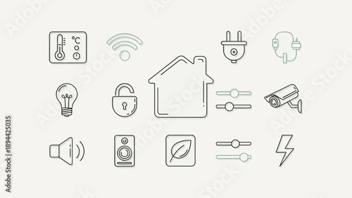 Collection of smart home technology icons.