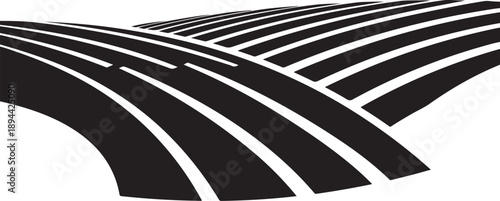 Multiple black roads converging on white background illustration