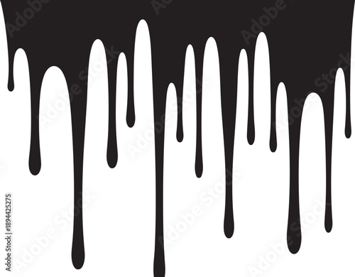 Black paint drips on white background in abstract design