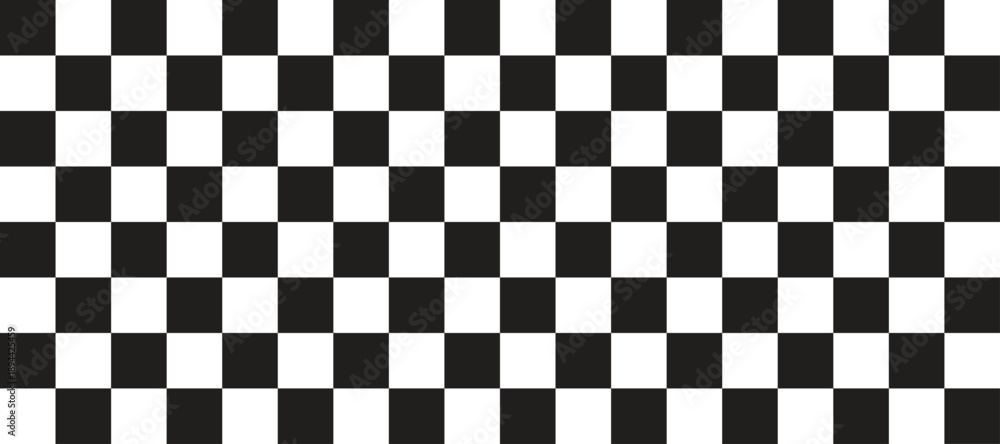 Fototapeta premium Classic black and white checkerboard pattern background. High contrast square grid creates a bold optical texture. Ideal for racing themes, retro design, and graphic backdrops.