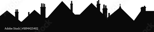 Houses, rooftops, silhouette, residential, homes, neighborhood, housing, architecture, suburban, realestate, property, community, urban, development, skyline, panorama, vector, background