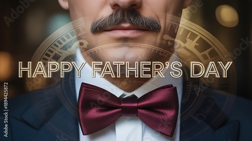Happy Fathers Day celebration, stylish man, mustache, formal bow tie