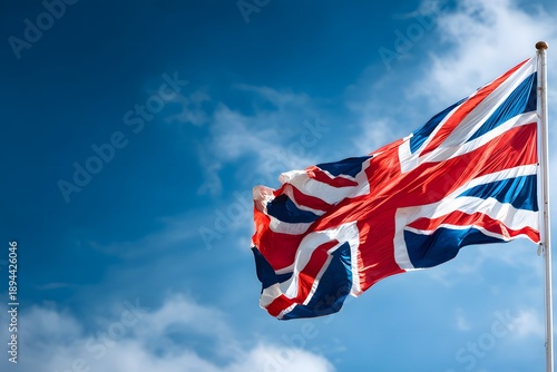 Wallpaper Mural The Union Jack Flag of the United Kingdom Waving Proudly in a Clear Blue Sky Torontodigital.ca