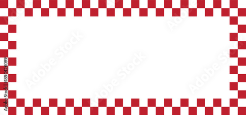Red and white checkered border frame on a white background. Classic racing style square pattern creates a bold decorative edge. Ideal for posters, banners, and graphic layouts.
