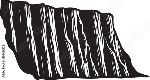 Black and white illustration of a rocky cliff face