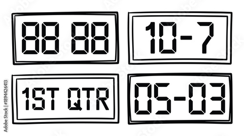 Sports scoreboard illustration showing the score and quarter. Digital display with match details.