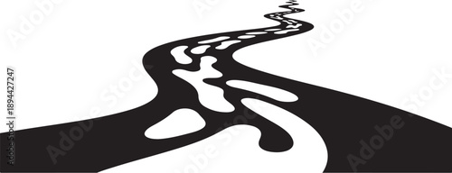 Black liquid flowing in a wavy pattern on white