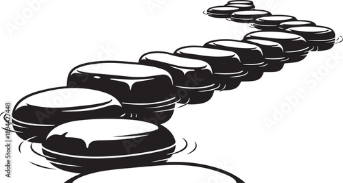 Black stones stepping path in water illustration design concept