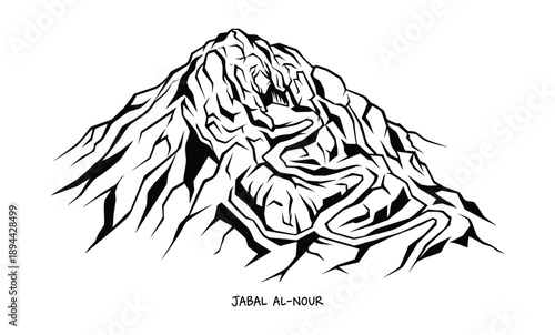 Vector illustration of Jabal Al-Nour, known for the Cave of Hira. Religious site, near Mecca.