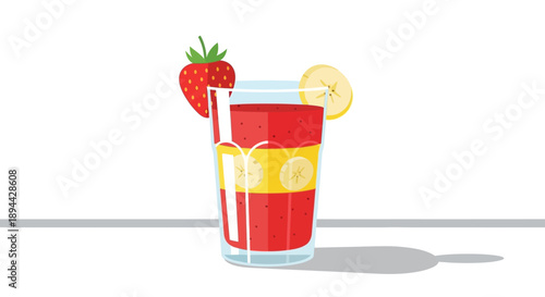 Refreshing fruit smoothie with strawberry and banana