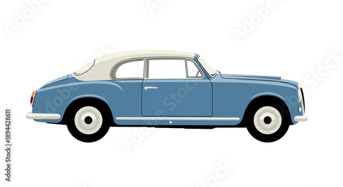 Classic blue vintage car illustration on a white background.