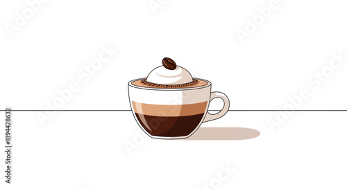 Delicious layered coffee with whipped cream and a coffee bean on top.