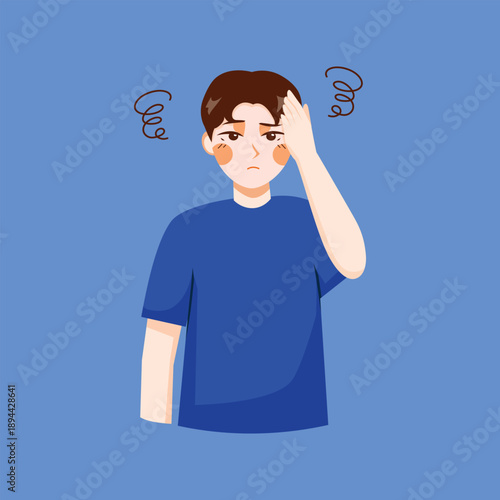 An expressive illustration of a person experiencing headache or dizziness, suitable for health awareness and medical symptom content.