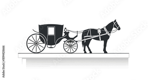 Elegant horse-drawn carriage vector illustration in a classic black and white design.