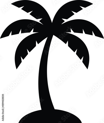 A stylized graphic illustration of a black silhouette palm tree, perfect for tropical iconographic design.