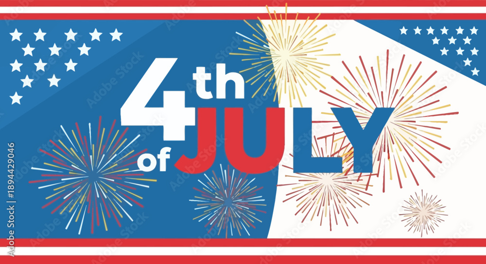 Obraz premium Decorative Flat 4th of July Celebration with Stars and Fireworks Design