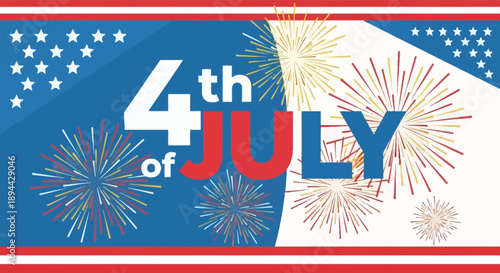 Decorative Flat 4th of July Celebration with Stars and Fireworks Design