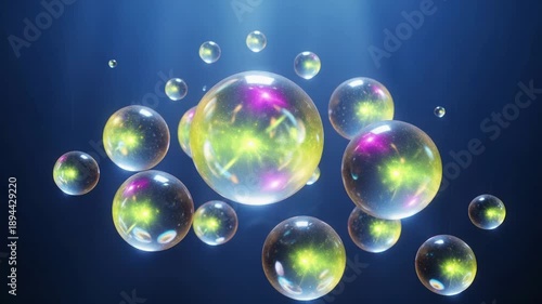 Wallpaper Mural Abstract Spheres with Cosmic Galaxy Inside Floating in Dark Blue Space Torontodigital.ca