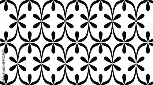 Geometric repeating pattern with black floral motifs on transparent background
