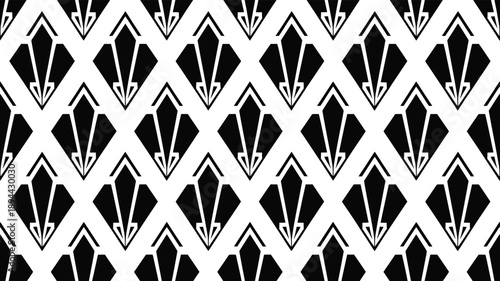 Repeating art deco black and gray geometric fan seamless vector pattern background flapper era style