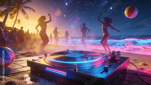 Beach party with DJ turntable