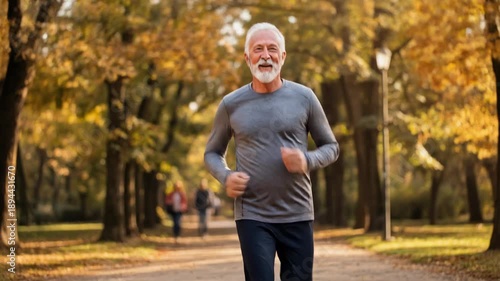 Wallpaper Mural Happy elderly man jogging in autumn park enjoying outdoor exercise and healthy lifestyle Torontodigital.ca