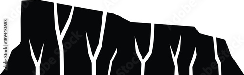 Mesa silhouette, desert plateau, abstract rock formation, geological structure, minimal design, nature icon, erosion pattern, bold shape, canyon wall, stylized terrain