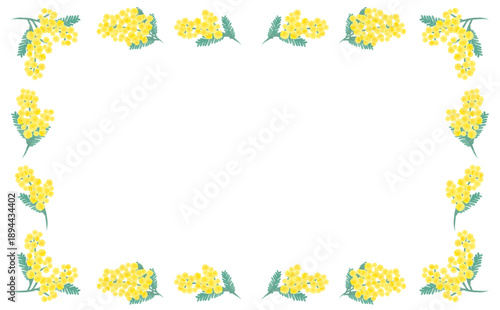 手描きのミモザのシンプルなフレーム_横