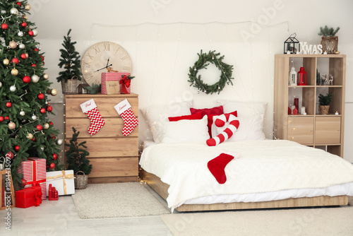 Interior of light bedroom w...