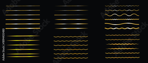 Gold line, bronze line zig zag wave border line on  transparent black  background .