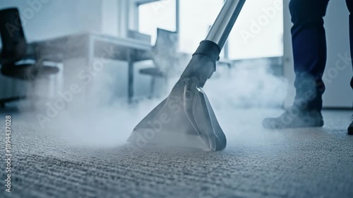 Wallpaper Mural Professional carpet cleaning with steam cleaner in modern office space with chairs and desks Torontodigital.ca