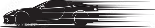 Black Car Speeding on White Background with Motion Lines