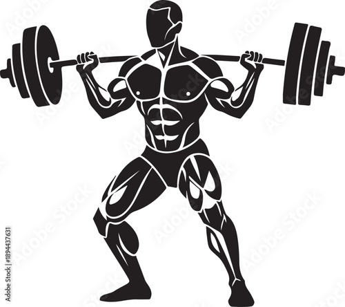 Muscular Man Lifting Heavy Weights in Gym Setting Silhouette