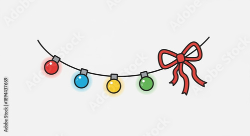 Colorful christmas lights with red bow on string decoration