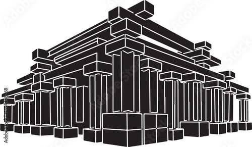 Black and white illustration of ancient Greek architecture building