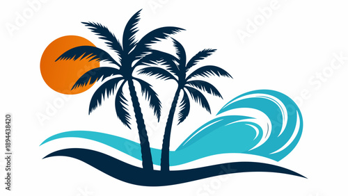 Serene tropical beach scene with palm trees and sunset