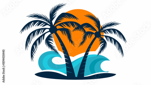 Vibrant tropical island getaway with swaying palm trees