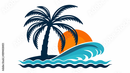 Stunning tropical island with palm trees at sunset