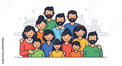 Diverse multi generational family group smiling together happily indoors