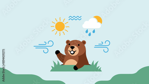Cartoon Bear Enjoying Sunny Weather.