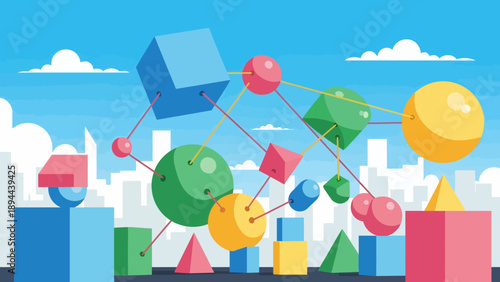 Colorful 3D Shapes and Spheres in Motion.