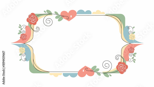 Floral Frame with Roses and Leaves.
