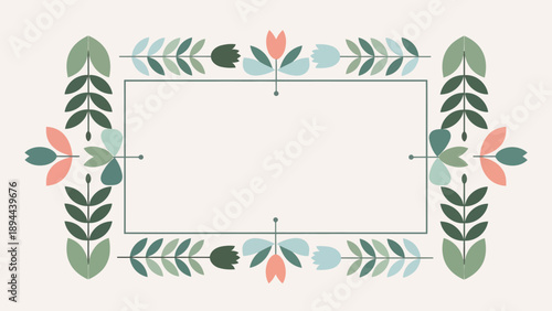 Floral Frame with Green Leaves and Flowers.