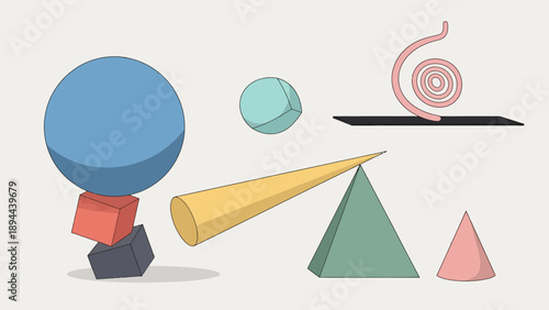 Geometric Shapes and 3D Objects Illustration.