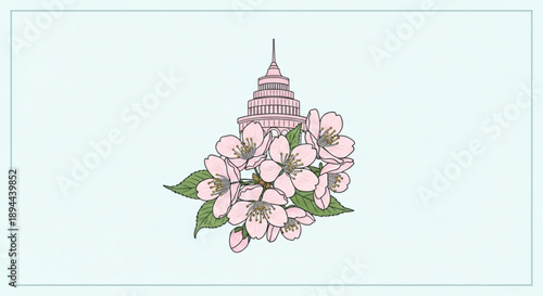 Pink cherry blossoms with us capitol building in washington dc cityscape