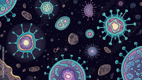 Virus Cells in Space Illustration.
